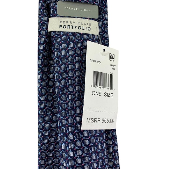 Perry Ellis Mens Cavert Geo Print Neck Tie Blue 3 1/8" - Picture 3 of 4